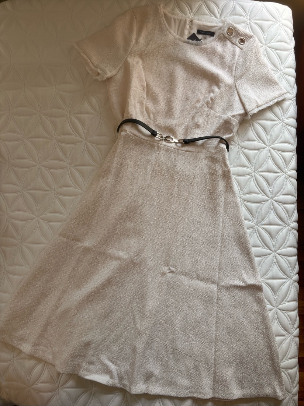 NWT Tommy Hilfiger Ivory Cream Textured A-Line Belted Midi Dress Size 8